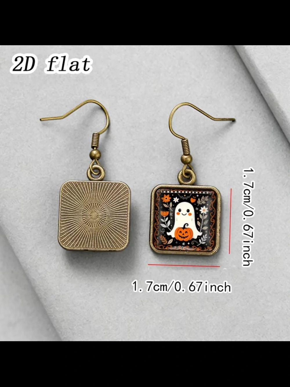Halloween Ghost Pumpkin Drop Earrings - Gold Tone with Black & Orange Accents